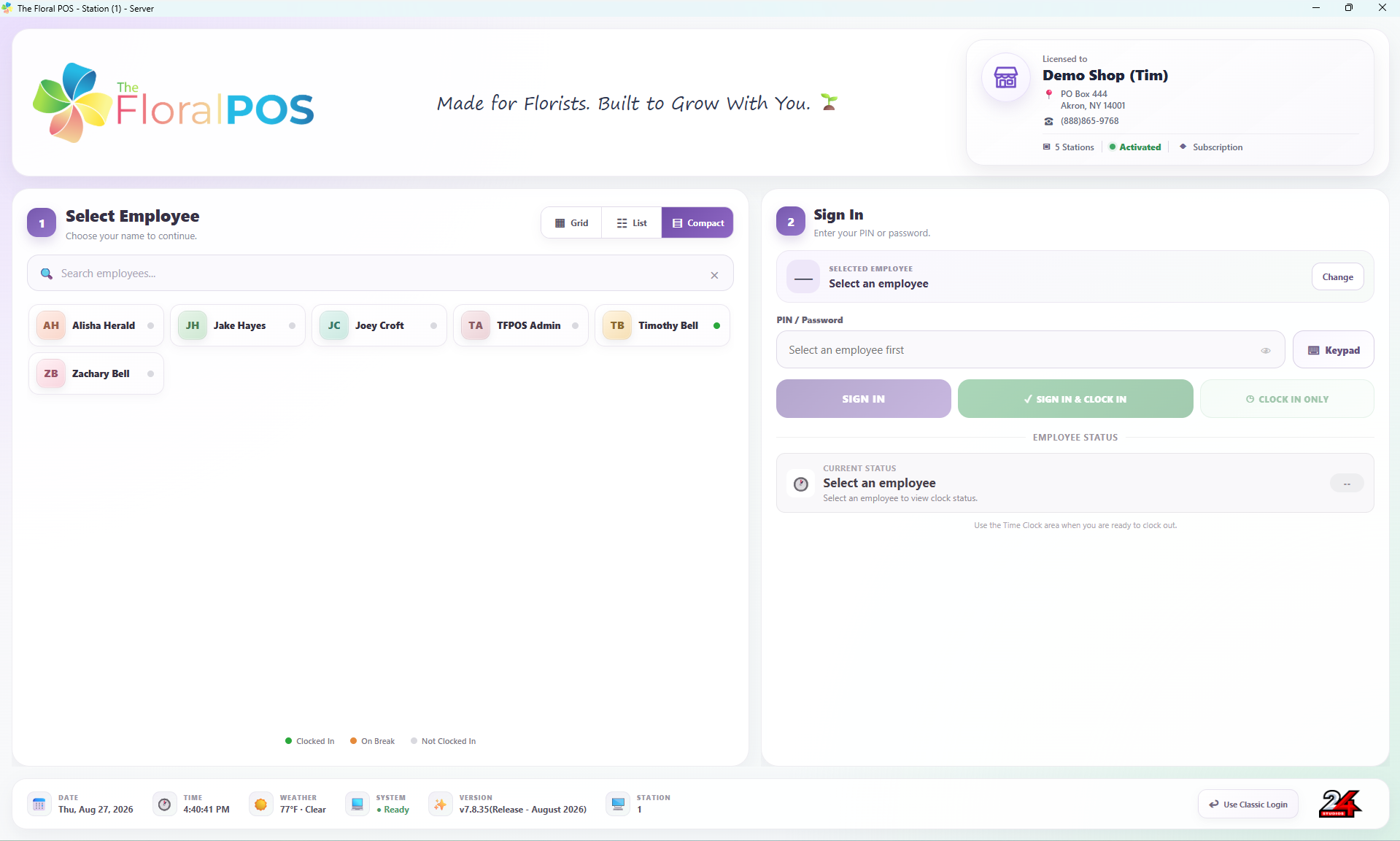 The Floral POS Modern Login Screen