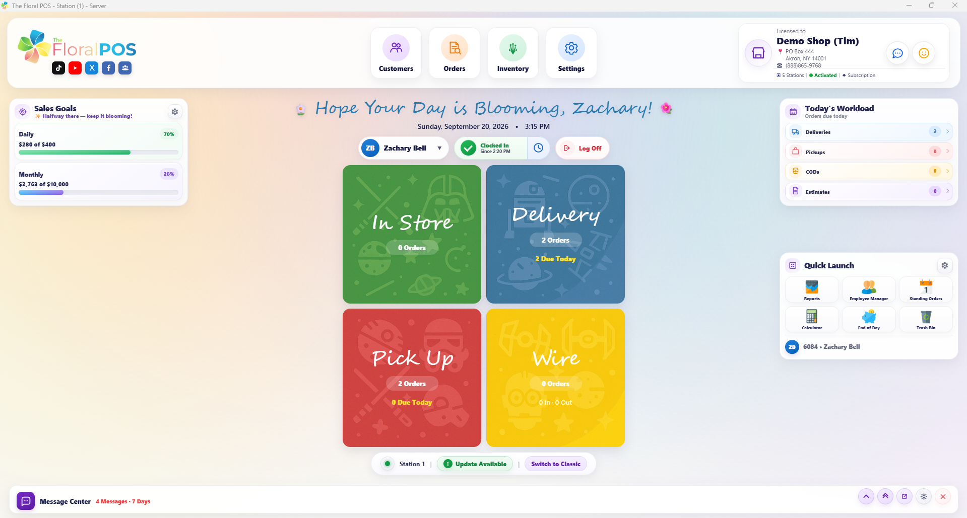 The Floral POS Modern Main Screen